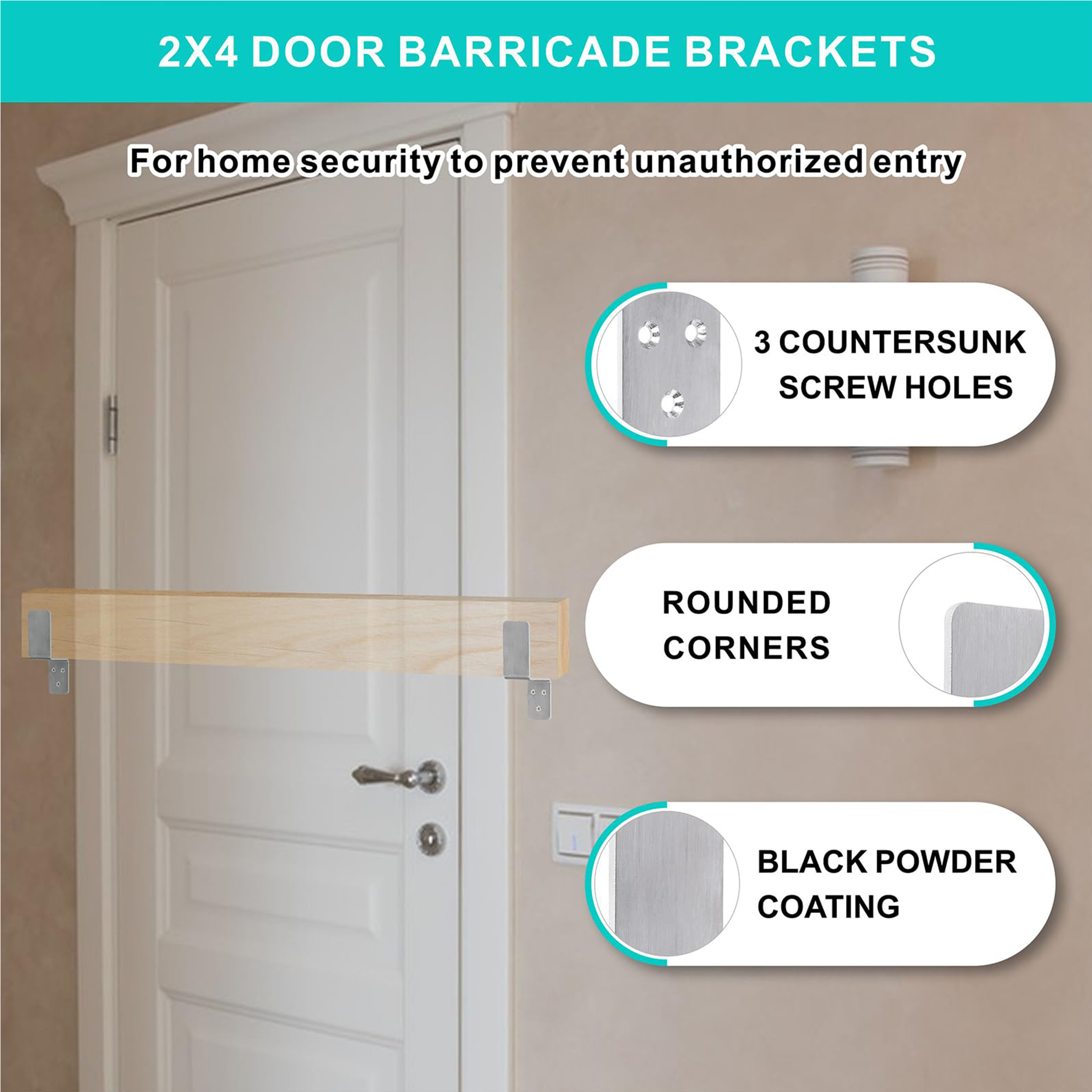 VANROUG 2x4 Door Barricade Brackets 4PCS Heavy Duty Stainless Steel Drop Open Bar Security Door Lock Bracket Door Barricade Open Bar Holder Fits 2 by 4 Lumber, Security Z Bracket for Barn, Gate, Shed