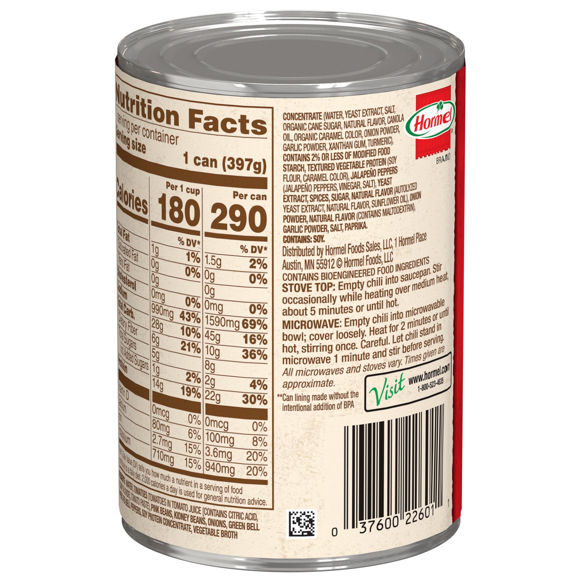 (12 pack) HORMEL Chili Alternative Plant Protein With Bean, Shelf-Stable, 14 oz Steel Can (Pack of 1)