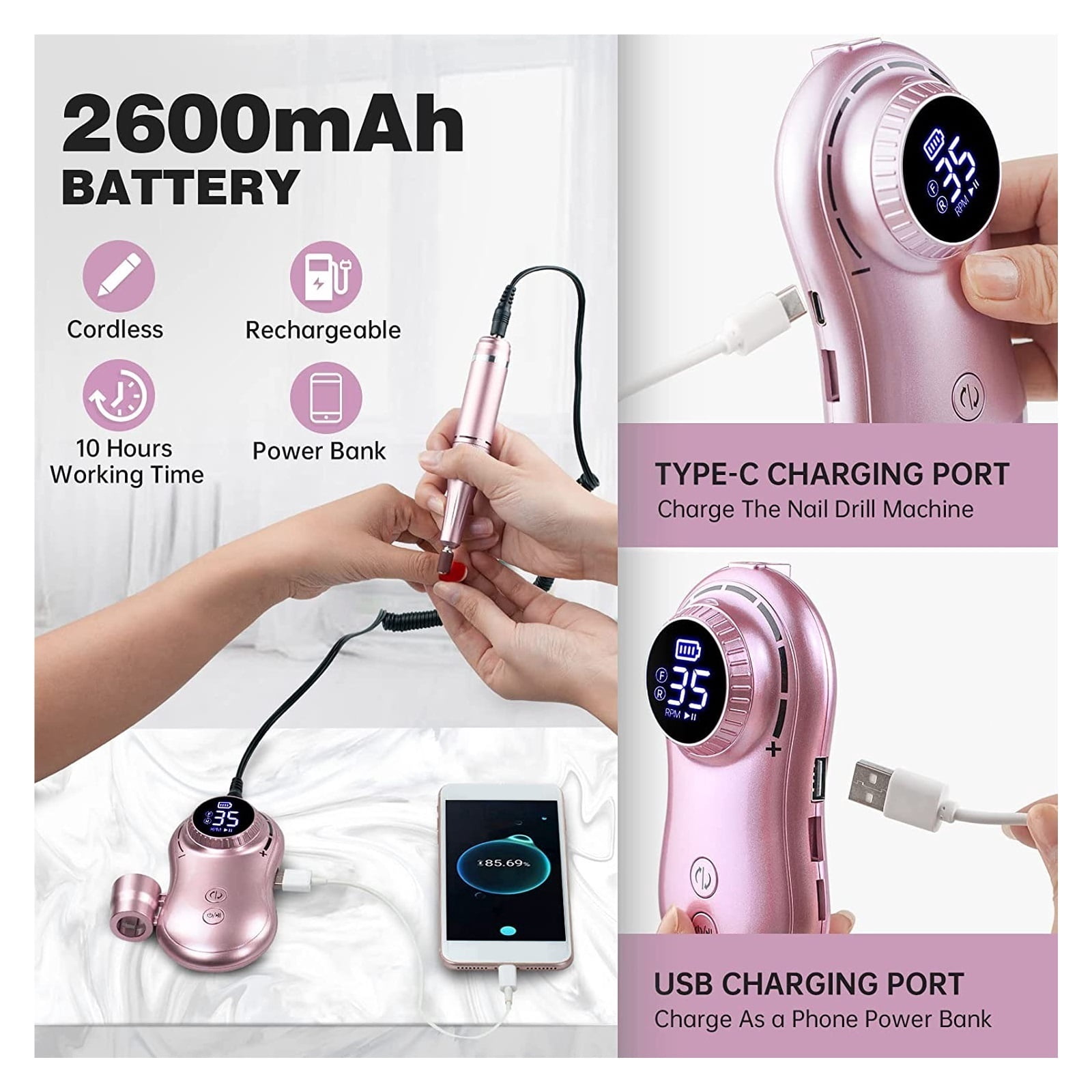35000RPM Nail Drill Machine LCD Display Rechargeable Nail Master For Manicure Portable Nail Drill Milling Machine Tools