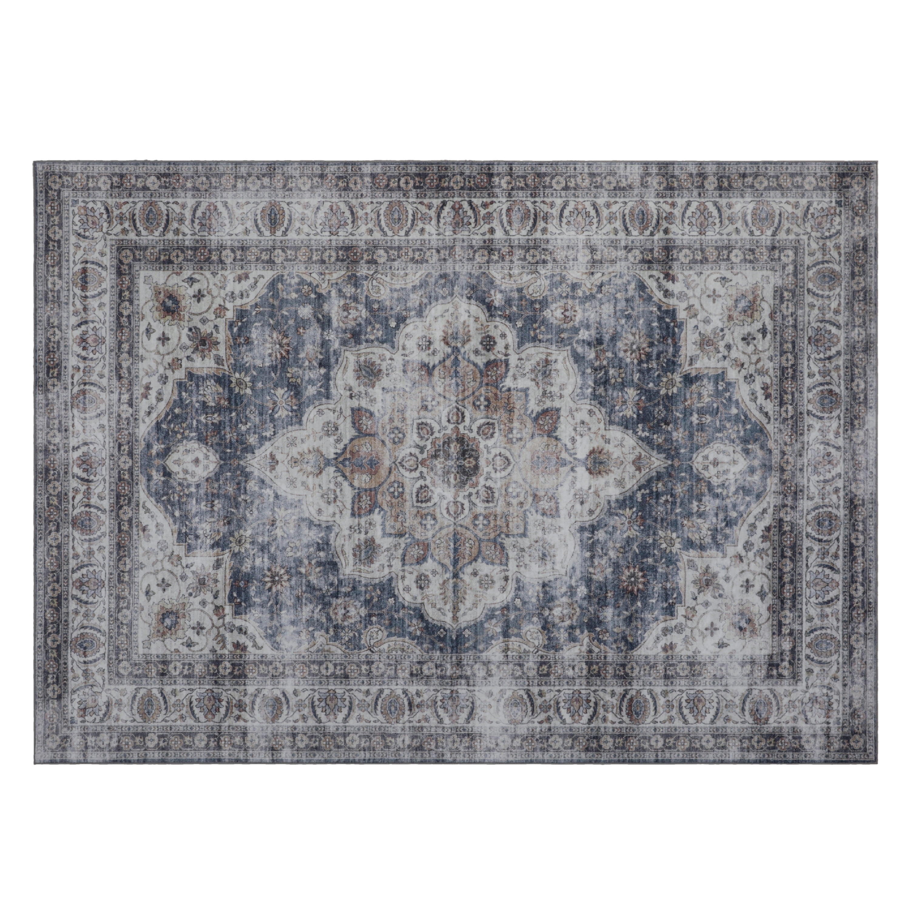 Washable Skid-Resistant Area Rug Geometric Navy/Cream 8' x 11'