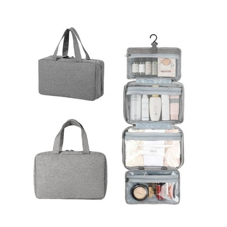 Dr.pedi Travel Toiletry Bag for Women Waterproof Hanging Organizer with 4 Compartments Compact Makeup and Hygiene Bag for Travel Bathroom or Gym (Gray)