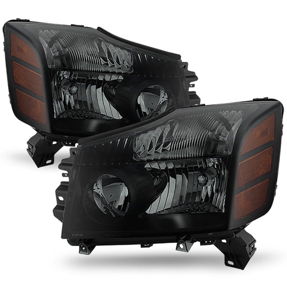 AKKON - For Black Smoke 2004-2015 Titan Pickup Truck 04-07 Armada Headlights Front Lamps Direct Replacement Pair