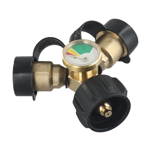 yaaqii Propane Distributor Propane Tank Y-Splitter Adapter) with Gauge 2Way for LPG Adapter