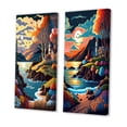 thumbnail image 3 of Designart "Contemporary Vector Sunset V" Coastal Sunset Wall Art Set Of 2 - Green Landscapes Canvas Set For Living Room Decor, 3 of 6