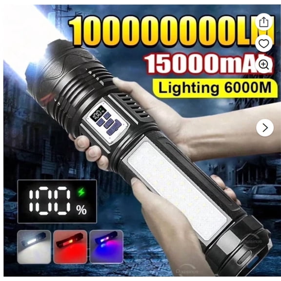 1000000LM Most Powerful LED Flashlight Rechargeable Type-C Flashlight Long Range 6000M Tactical Torch Light for Fishing Hunting