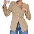 thumbnail image 4 of Solid Long Sleeveless Women Slim Fit Crew Neck Work Office Blazer Coat, 4 of 6