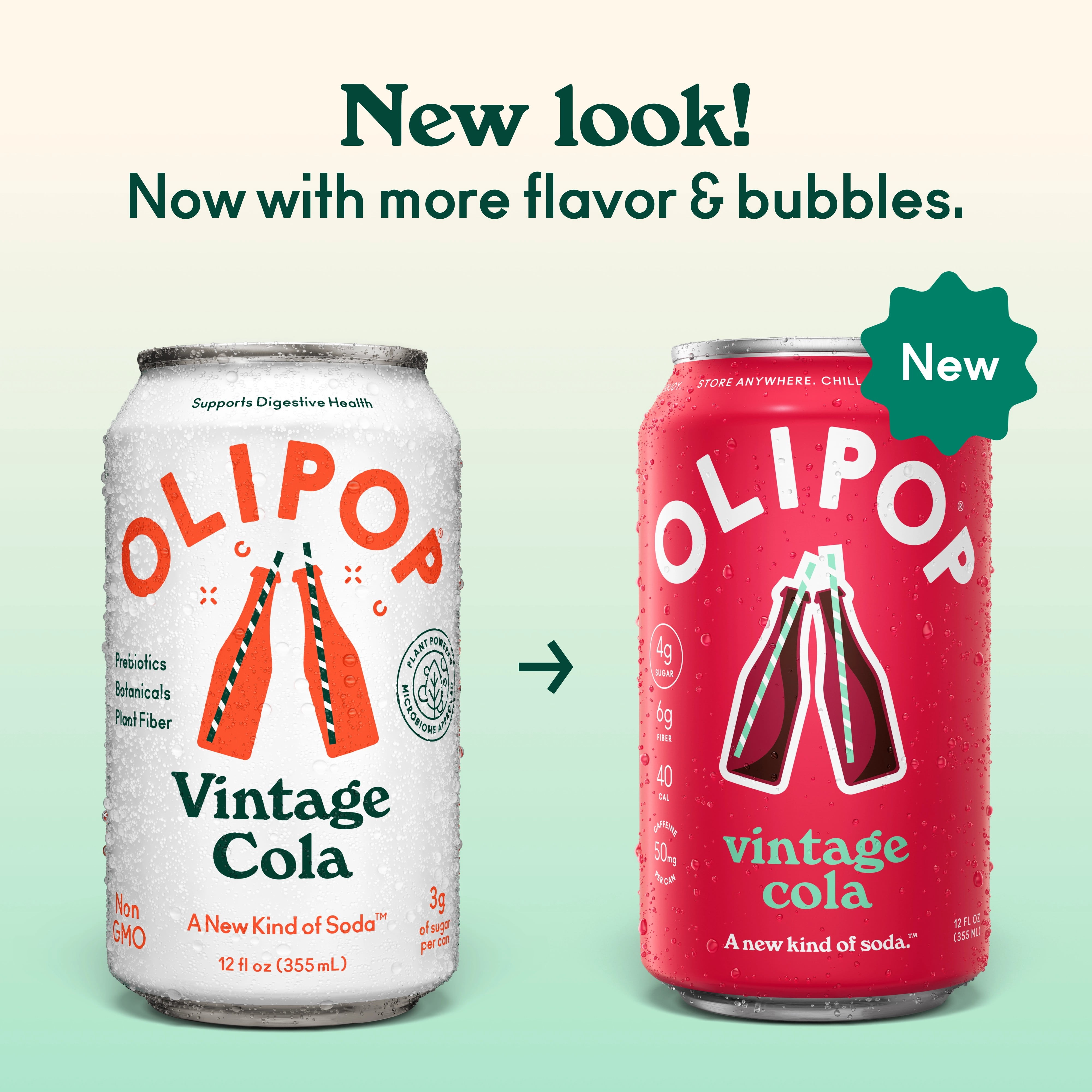 (4 pack) OLIPOP 6g Fiber Prebiotic Soda, Vintage Cola, 12 fl oz, Single, Shelf Stable