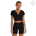 thumbnail image 3 of CORPOAMOR Women's Fitness Clothing Gym Outfit and Yoga Workout Set Cop Top and High Waisted Legging Shorts 2 Piece Set (Medium, Black), 3 of 8