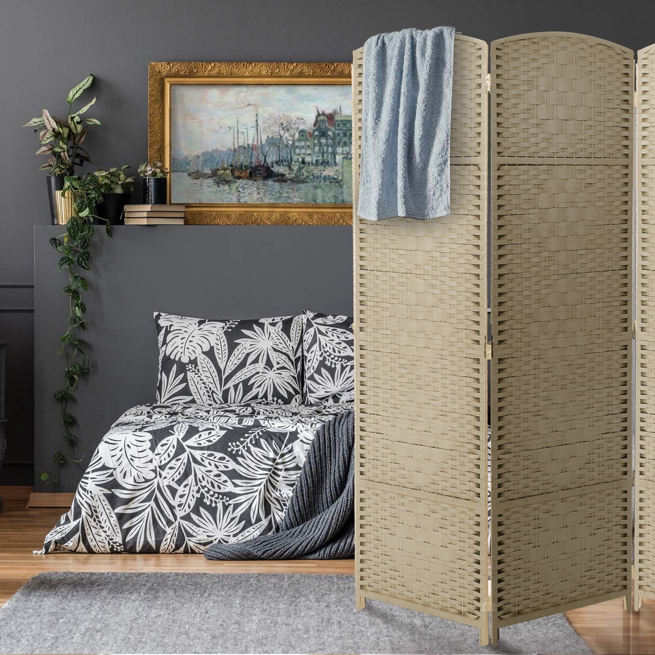 Sorbus 8 Panel Privacy Screen Room Divider: 6 ft. Tall, Extra Wide Hinged Panels, Double-Weaved