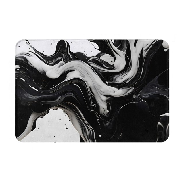 Balery Fluid Black White Paint Swirls Felpudo de franela, resistente a las manchas y a la decoloración, para uso interior y exterior, fácil de limpiar, 40 x 60 cm