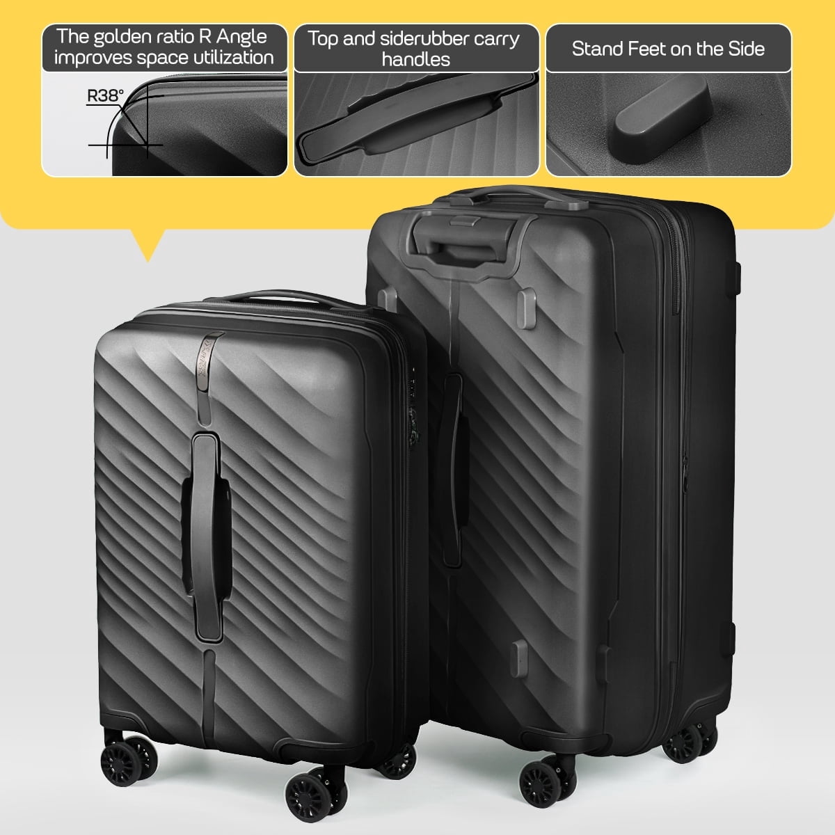 New York Xpress 3-Piece Hardside Luggage Set,20/26/30 Inch Expandable Spinner Suitcases w/TSA Lock, Grey - DQ135