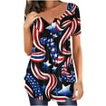 thumbnail image 1 of KIHOUT Women's 4th of July T-Shirt V Neck Button Short Sleeve Front Ruffled Print Tunic Tops Multicolor 2XL, 1 of 6