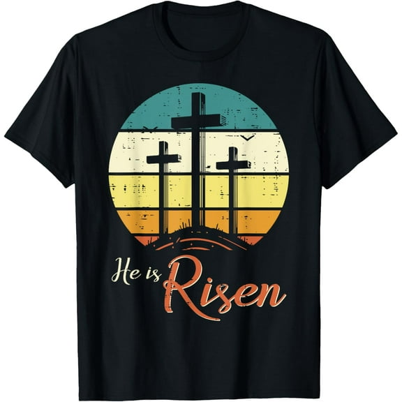 Easter Christian He Is Risen Retro Jesus Cross Women Men Kid T-Shirt TShirt