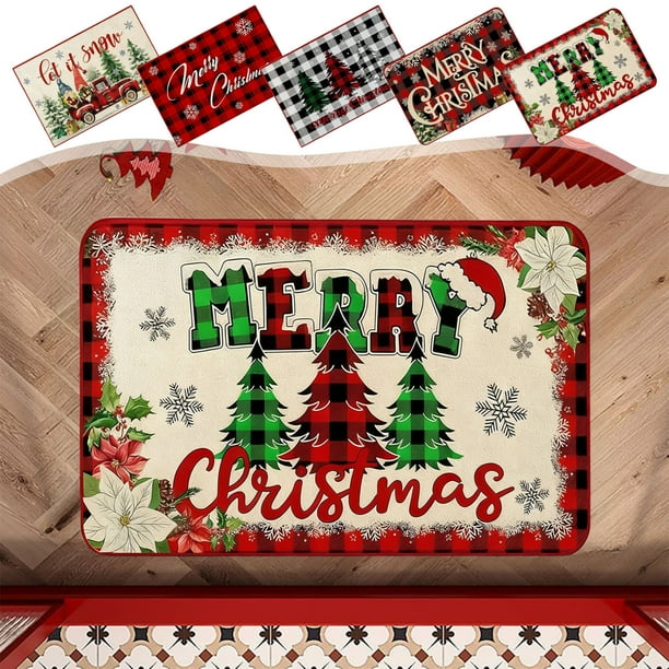 Tapete Navideño para Entrada, Ideal para Fiestas | Poliéster Rojo, 60X40X1Cm | Resistente a Las Manchas, Duradero, de Perfil Bajo | Tapete para Piso con Diseño de Hoja de Arce para El Día de Acción d