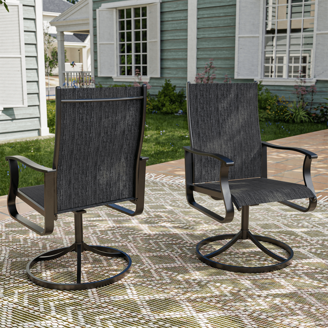 UDPATIO Low Back Outdoor Dining Chair Set of 2, 360°Swivel Patio Chair Outside for Lawn Garden Backyard Deck, Dark Grey
