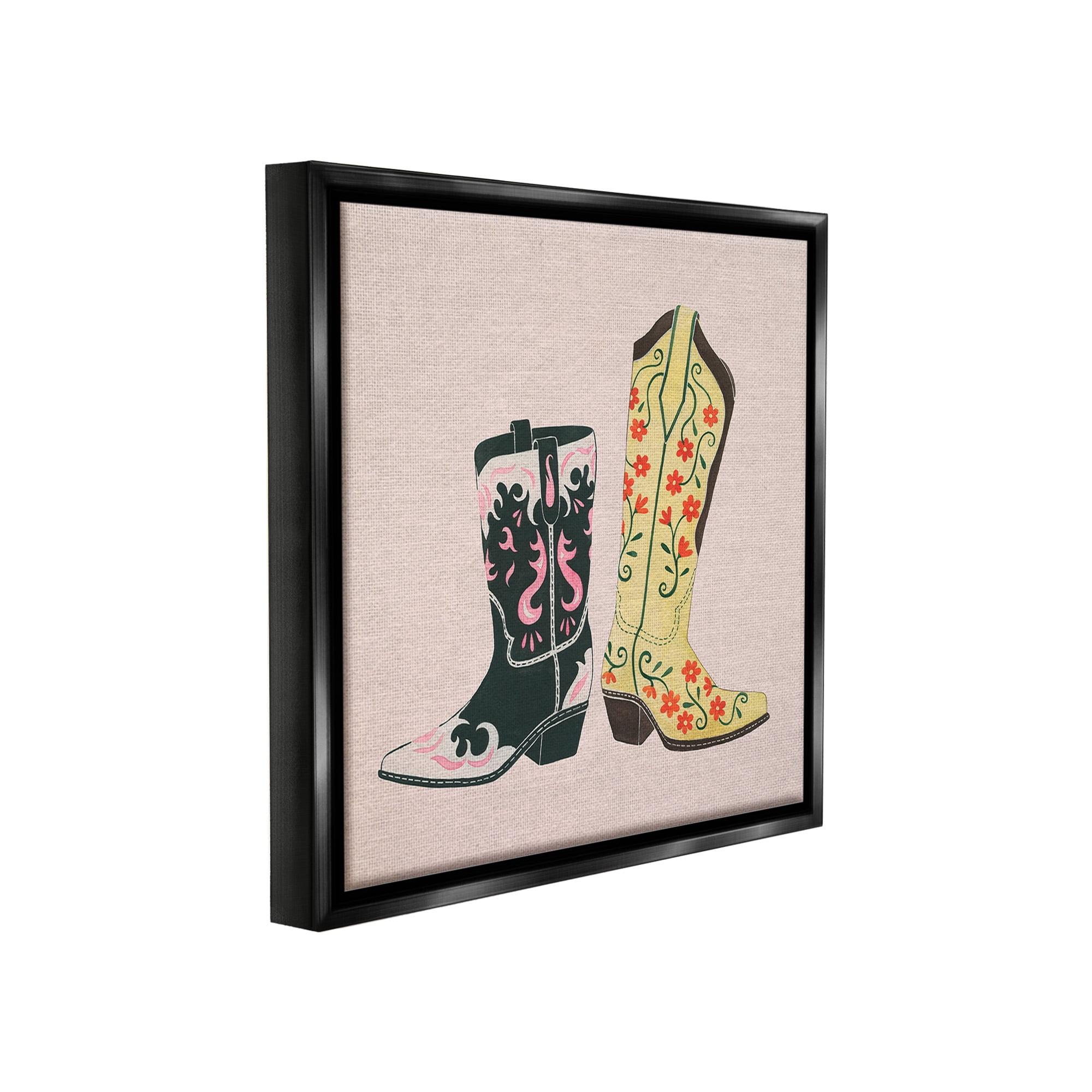 Stupell Industries Patterned Equestrian Boots Beauty & Fashion Painting Black Floater Framed Canvas Art Print Wall Art, 25 x 25