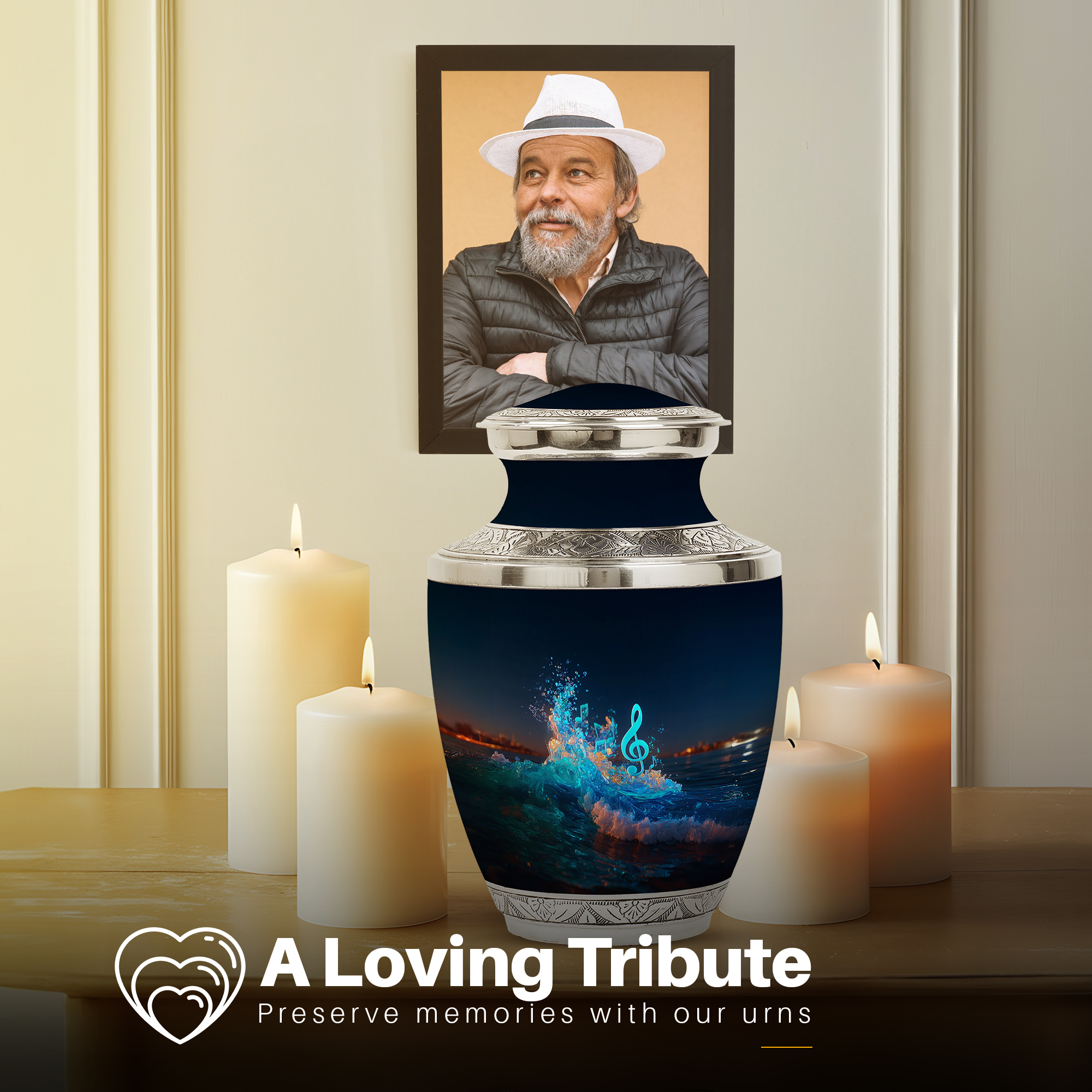 Yatskia Blue Music with Tree Mini Cremation Urns for Human Ashes Adult Male and Female, Large Cremation Urn for Ashes Adult Dad, (Tasty 10 Inch and 3 Inch)