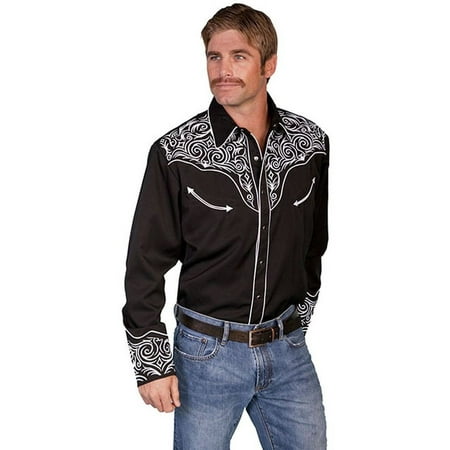 - Scully Western Shirt Men L/S Pearl Snap Embroidered Scroll P-815