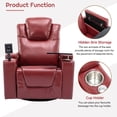 thumbnail image 3 of Churanty PU Power Recliner for Adults,Swivel Home Theater Recliner with Cup Holder, Surround Sound and Hidden Arm Storage, 3 of 24