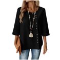 thumbnail image 2 of thefmos Women Plus Size Fall Round Neck 3/4 Sleeve Button Down Casual Solid Boho Pullover Tops for Women Cute Trendy Comfy Loose Fit Tunic Blouses Winter Business Work Clothes, Black XL, 2 of 5