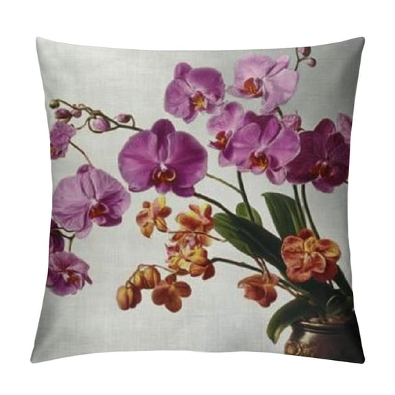 Orinice Magenta Pillow Cushion Cover , Wild Orchids Petal Florets Branch Romantic Flower Exotic Plant Nature Print, Decorative Square Accent Pillow Case,  12x12in