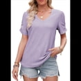 thumbnail image 1 of Top de Punto Texturizado de Color Liso con Mangas Abullonadas y Cuello en V en S, 1 of 5