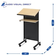 Audio-Visual Direct Lectern (45 H x 17 D x 23 L)- Modern Wood & Metal Podium Wheels -Beech/Black-
