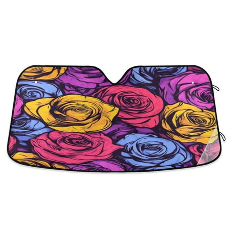 Car Sun Visor 53*23.5Inch Windshield Sun Shield Car Sun Curtain Car Sun Shield Car Sun Insulation Suitable For Most Vehicles Colorful Roses Seamless1