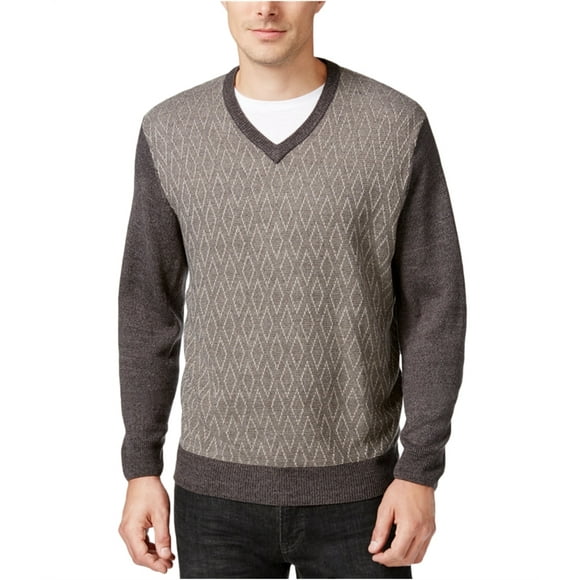 Weatherproof Mens Diamond Pullover Sweater, Grey, X-Large