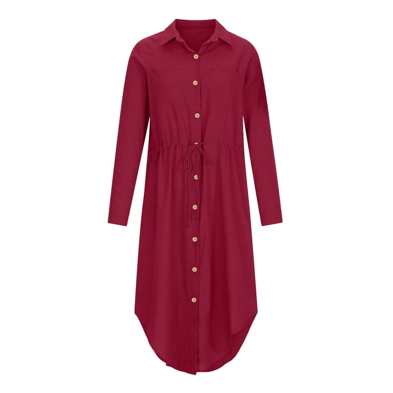 Juebong Summer Long Dress Clearance Sale Casual Linen Shirt Dresses for  Women Trendy Lapel Neck Long Sleeve Solid Midi Dress Loose Fitted  Asymmetrical