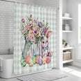 thumbnail image 6 of Spring Easter Bathroom Shower Curtains with 12 Hooks Waterproof Shower Curtain for Stalls and Bathtubs Colorful Cute Rabbits Eggs Flowers Green Plaid Decorative Bathroom Privacy Curtain 72x72 Inches, 6 of 9