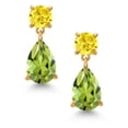 thumbnail image 2 of Gem Stone King 18K Yellow Gold Plated Silver Green Peridot Earrings for Women | 8.96 Cttw | Gemstone August Birthstone | Pear Shape 12X8MM, 2 of 4