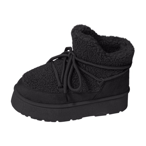 Penkiiy Platform Boots for Women Snow Boots Lace up with Fur Interior Non-slip Outdoor Winter Boots Classic Mini Boots 39 Black