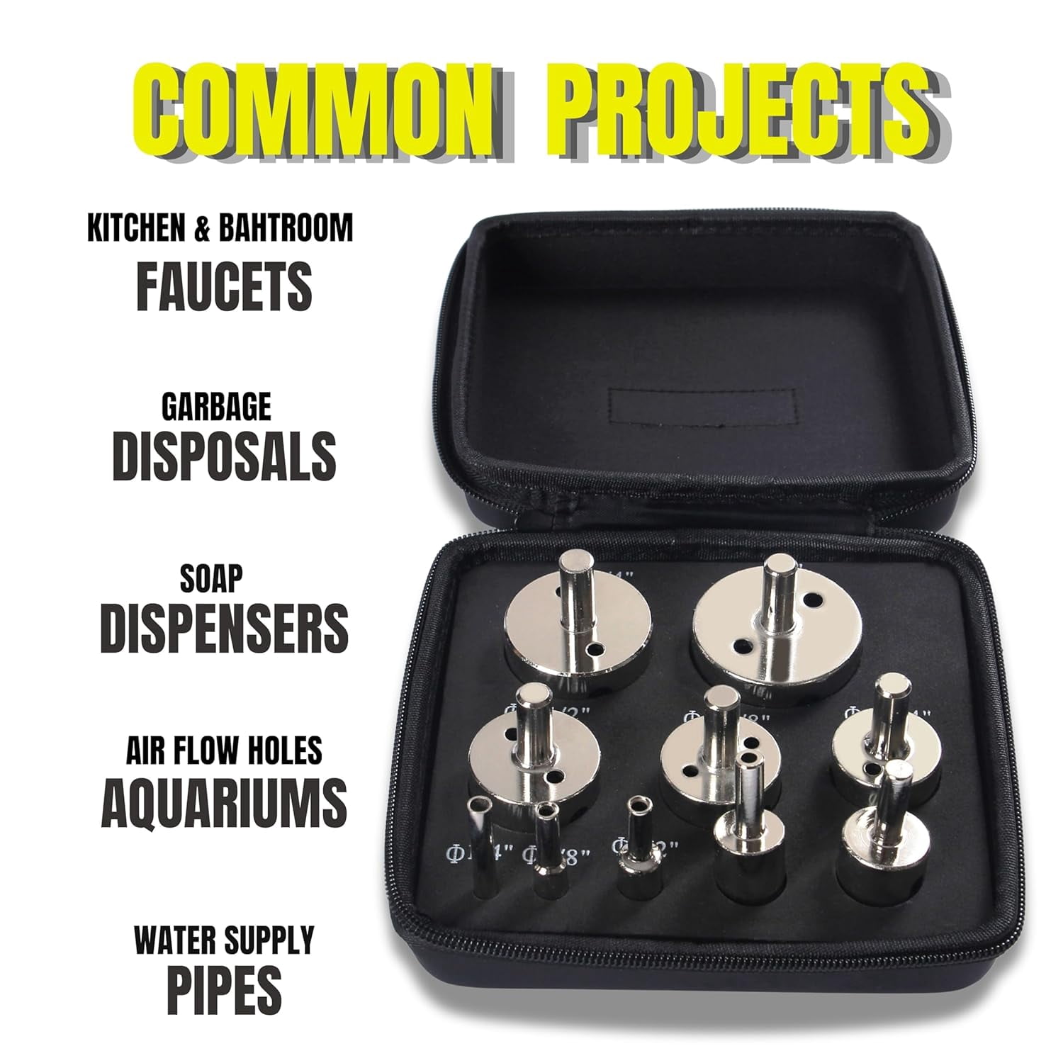 DRILAX Diamond Hole Saw Drill Bit Set with Guide 10-Piece 1/4 Inch to 2 Inch