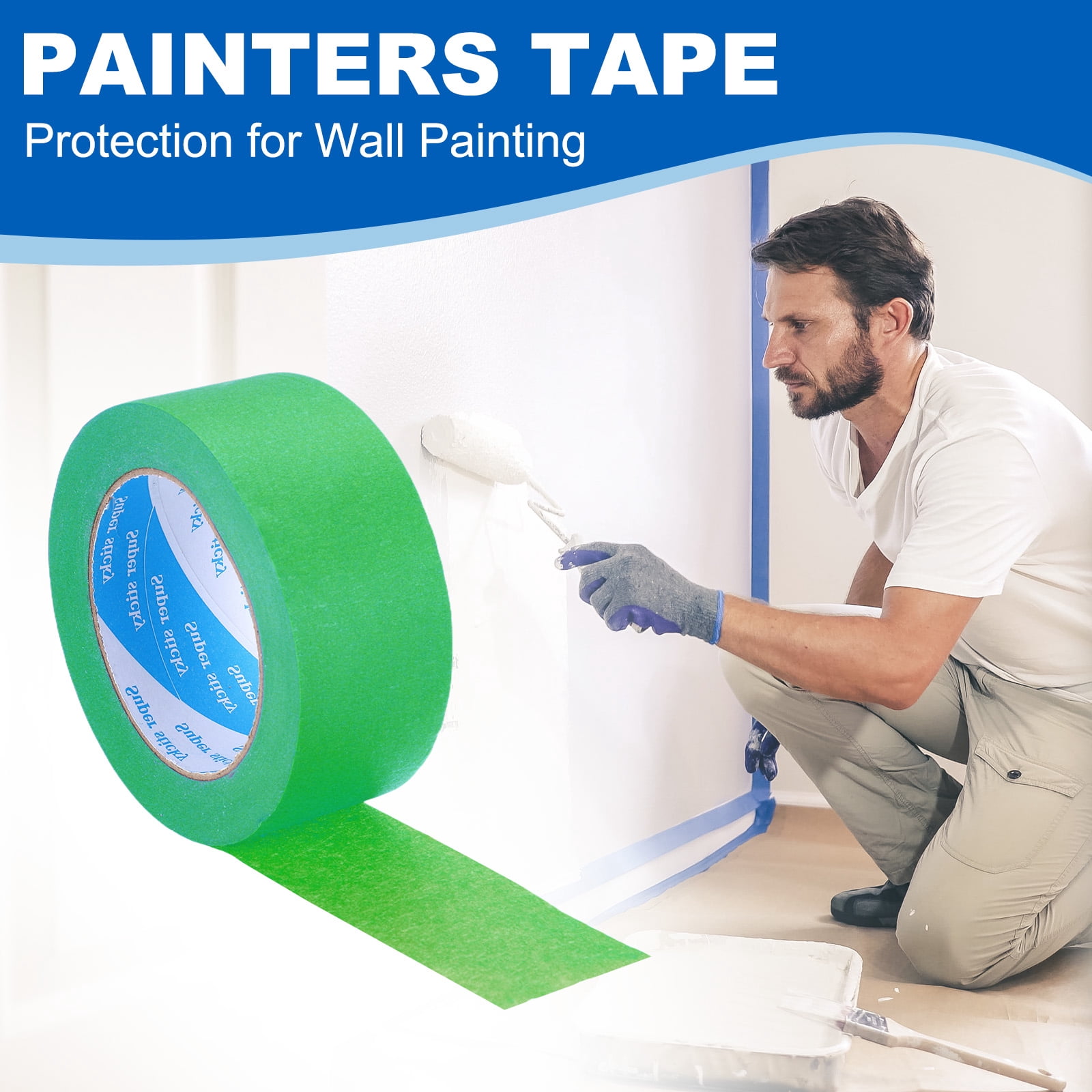 Uxcell Painters Tape, High Temperature Resistant Paint Masking Tape Adhesive for Wall Painting Craft Arts Decoration Drafting Green 1.97 Inch x 55 Yards
