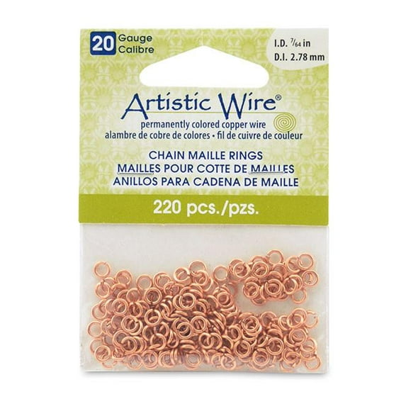 20 Gauge Artistic Wire, Chain Maille Rings Round Natural 7/64&quot; (2.78 mm) 220pc