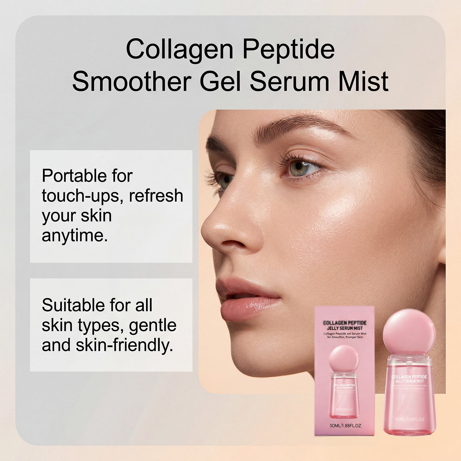 Alvantor Collagen Peptide Jelly Spray - Hydrating Face Mist Plumping Anti-Aging Fine Mist for All Skin Types, 1.69fl.oz