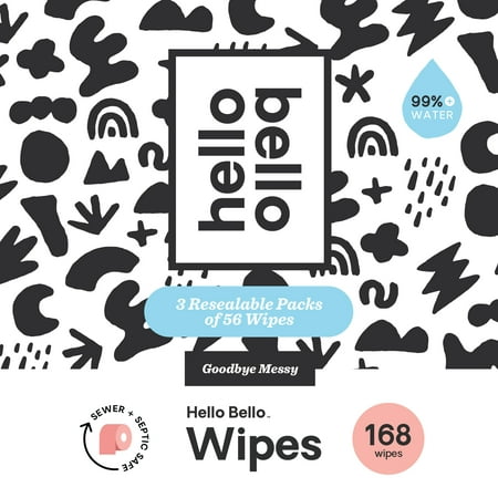 Hello Bello Goodbye Messy Hypoallergenic Aloe Baby Wipes, 3 Resealable Pack (168 Total Wipes)