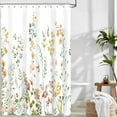 thumbnail image 5 of Dznils White Floral Fabric Shower Curtain, Watercolor Bathroom Curtain with Hooks, Yellow, 72" x 72", 5 of 15