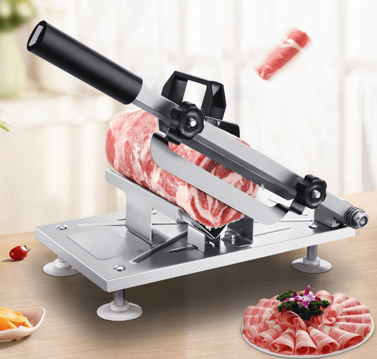 Leyeet Manual Frozen Meat Slicer, Stainless Steel Food Slicer with Anti Slip Suction Cups, Meat Cutting Machine Adjustable Thickness, Slicer Machine for Beef Mutton Ham