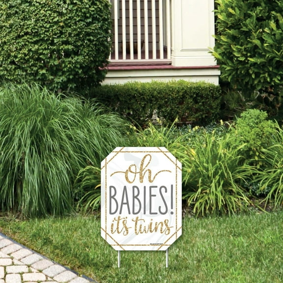 Big Dot of Happiness It's Twins - Outdoor Lawn Sign - Gold Twins Baby Shower Yard Sign - 1 Piece
