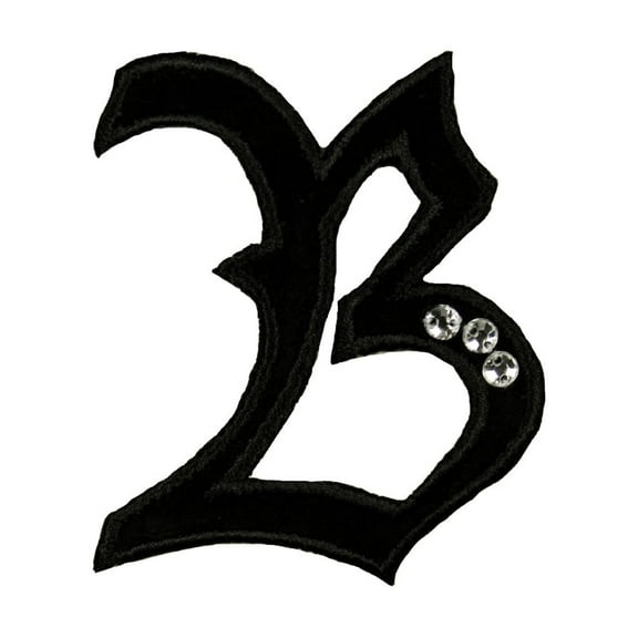 B Gothic Letter Patch With jewels Initials Badge Embroidered Sew On Applique