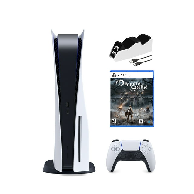 2022 New PlayStation Disc Version Gaming Console with Ultra Fast SSD, Wireless Controller, Demon's Soul & Mytrix Controller Charging Dock