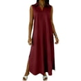 thumbnail image 3 of Laqbezok Women's Sleeveless Maxi Dress, Casual Collared V-Neck Long Gown, Relaxed Fit Side Slit Summer Dress with Pockets, 3 of 8