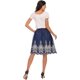 thumbnail image 5 of Love Welove Moda Mujer Verano Algodón A-Line Flare Bordado Hasta la rodilla Falda hasta la rodilla con forro Azul marino y bordado blanco Tamaño mediano, 5 of 5