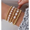 thumbnail image 3 of Gold Beaded Bracelets for Women, 14K Real Gold Plated Jewelry for Women Dainty Pearl Bead Bracelets Stack, Non Tarnish Trendy Stackable Ball Cross Stretch Bracelet Set Fashion Accessories Gifts, 3 of 18