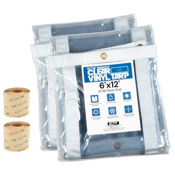 2 Pack 6' x 12' Clear Vinyl Tarp – 24 MIL Thick Heavy-Duty Waterproof Vinyl Tarpaulin with Grommets, UV & Fire Retardant – Cold Weather Resistant Cover for Outdoor