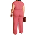 thumbnail image 5 of REORIAFEE Women 2 Piece Sets Outfits Matching Sets Lounge Set Summer Vacation Going out Outfits Women's Plus Size Short Sleeve O Neck Bandage Pullover Tops + Long Pants Set Pink L, 5 of 8