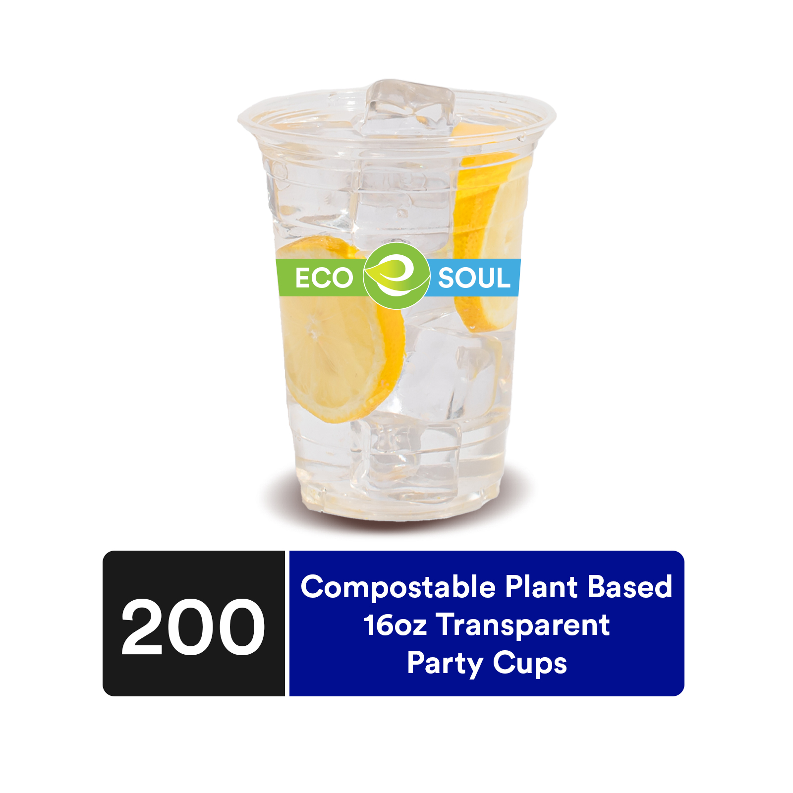 ECO SOUL 100% Compostable Plant Based 16 Oz Transparent Party Cups, 200 ...