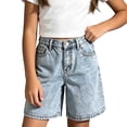 thumbnail image 2 of Tqyyweavej Jean Shorts for Girls Y2K Cute Bow Embroidery Denim Bermuda Shorts Wide Leg Summer Jeans with Pockets, Light Blue 12-17 Years, 2 of 10